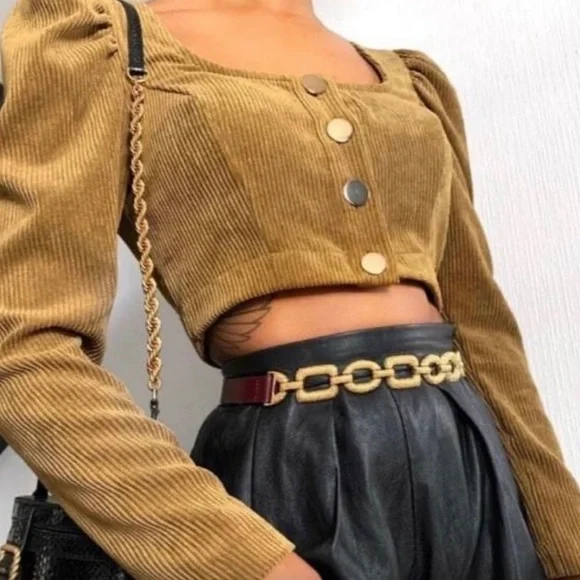 Zara puff sleeve top Corduroy - Picture 2 of 2